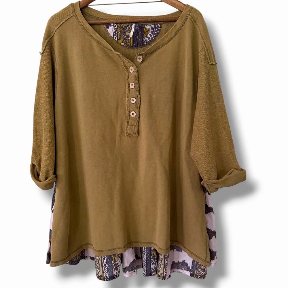 Free People Cool Baby Pullover Small Henley Boho Festival Oversized - Picture 4 of 12